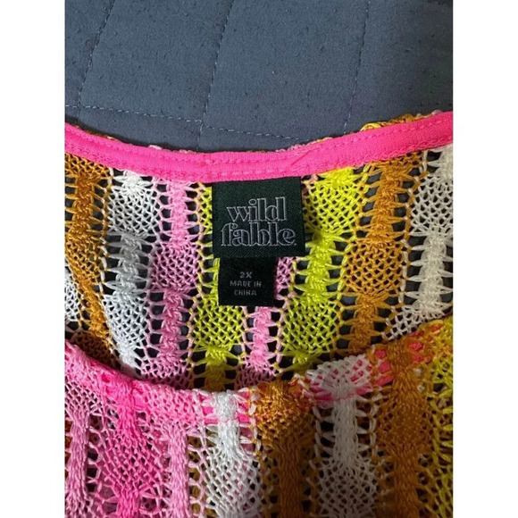 Colorful Festival Vibrant Crochet Open Knit Crop Top Size 2X #1137 - Picture 6 of 6